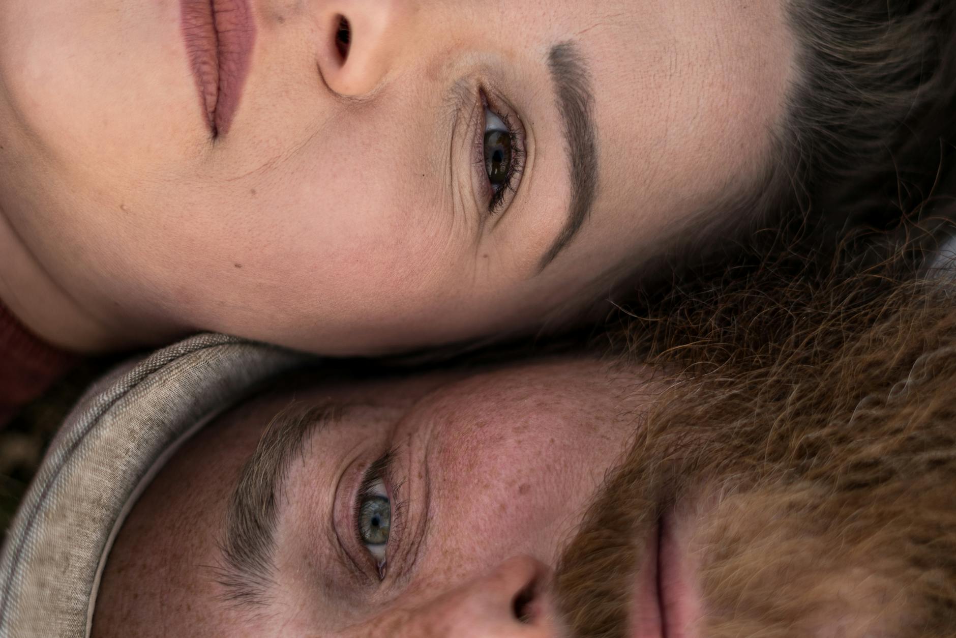 intimate close up of couple relaxing outdoors